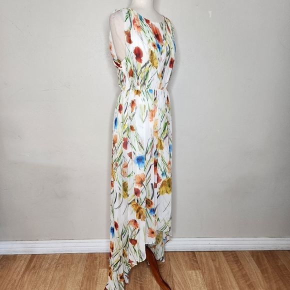 Alice + Olivia Mel Open Back Gathered High-Low Floral Dress Size 10 - Picture 7 of 14
